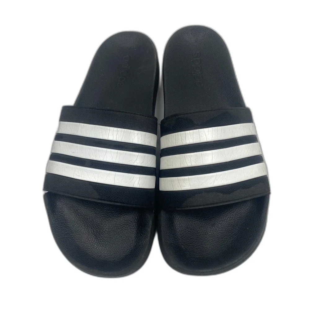 Adidas Men’s Slides Size 13 Black White 3 Stripe Sandals Shower Pool